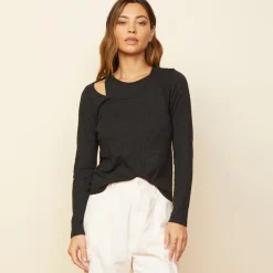 MONROW Asymmetric Long Sleeve Top BLACK Best