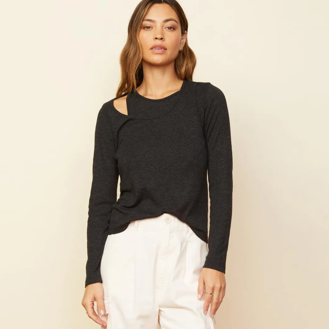 MONROW Asymmetric Long Sleeve Top BLACK Best