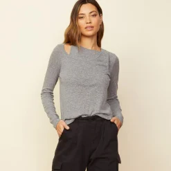 MONROW Asymmetric Long Sleeve Top GRANITE Outlet