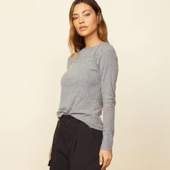 MONROW Asymmetric Long Sleeve Top GRANITE Outlet