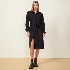 MONROW Asymmetrical Poplin Tie Shirt Dress BLACK Outlet