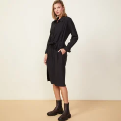 MONROW Asymmetrical Poplin Tie Shirt Dress BLACK Outlet