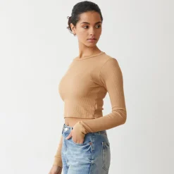 MONROW Baby Thermal Cropped Long sleeve LATTE Cheap