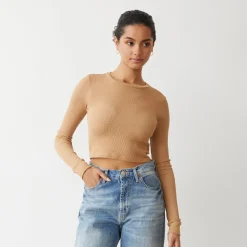 MONROW Baby Thermal Cropped Long sleeve LATTE Cheap