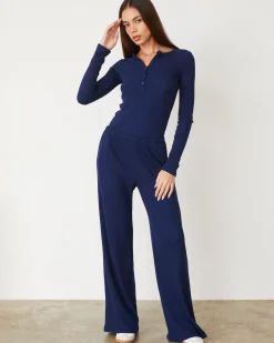 MONROW Baby Thermal Wide Leg Pant NAVY Discount