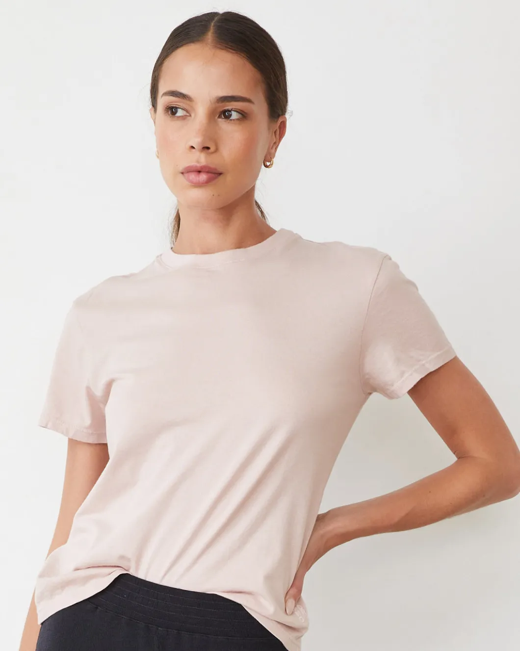 MONROW Basic Crew Neck Tee CHALKPINK Discount