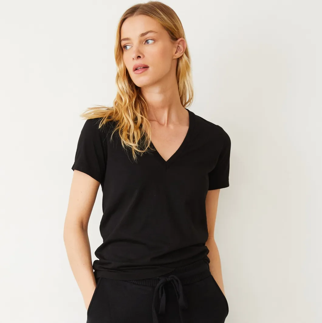 MONROW Basic V Neck Tee BLACK Cheap