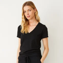 MONROW Basic V Neck Tee BLACK Cheap