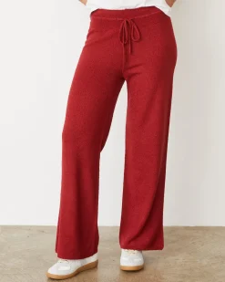 MONROW Boucle Knit Crop Straight Leg Pant MAROON Outlet