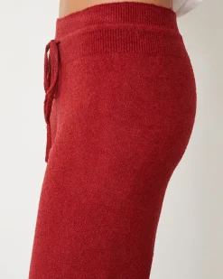 MONROW Boucle Knit Crop Straight Leg Pant MAROON Outlet