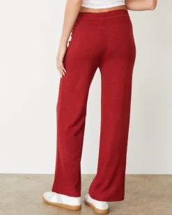 MONROW Boucle Knit Crop Straight Leg Pant MAROON Outlet