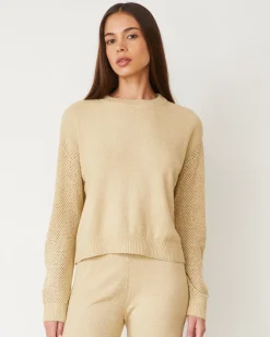 MONROW Boucle Knit Mesh Mixed Sweater SAND Flash Sale