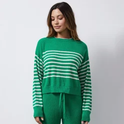 MONROW Boucle Knit Stripe Sweater PARSLEY/CREAM Store