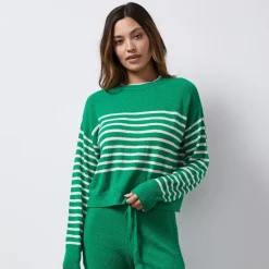 MONROW Boucle Knit Stripe Sweater PARSLEY/CREAM Store