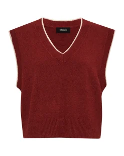 MONROW Boucle Knit V Neck Sweater Vest MAROON Outlet