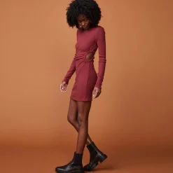 MONROW Brushed Rib Cut Out Dress RHUBARB Best Sale