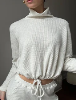 MONROW Brushed Thermal Drawcord Waist Sweatshirt ASH Hot