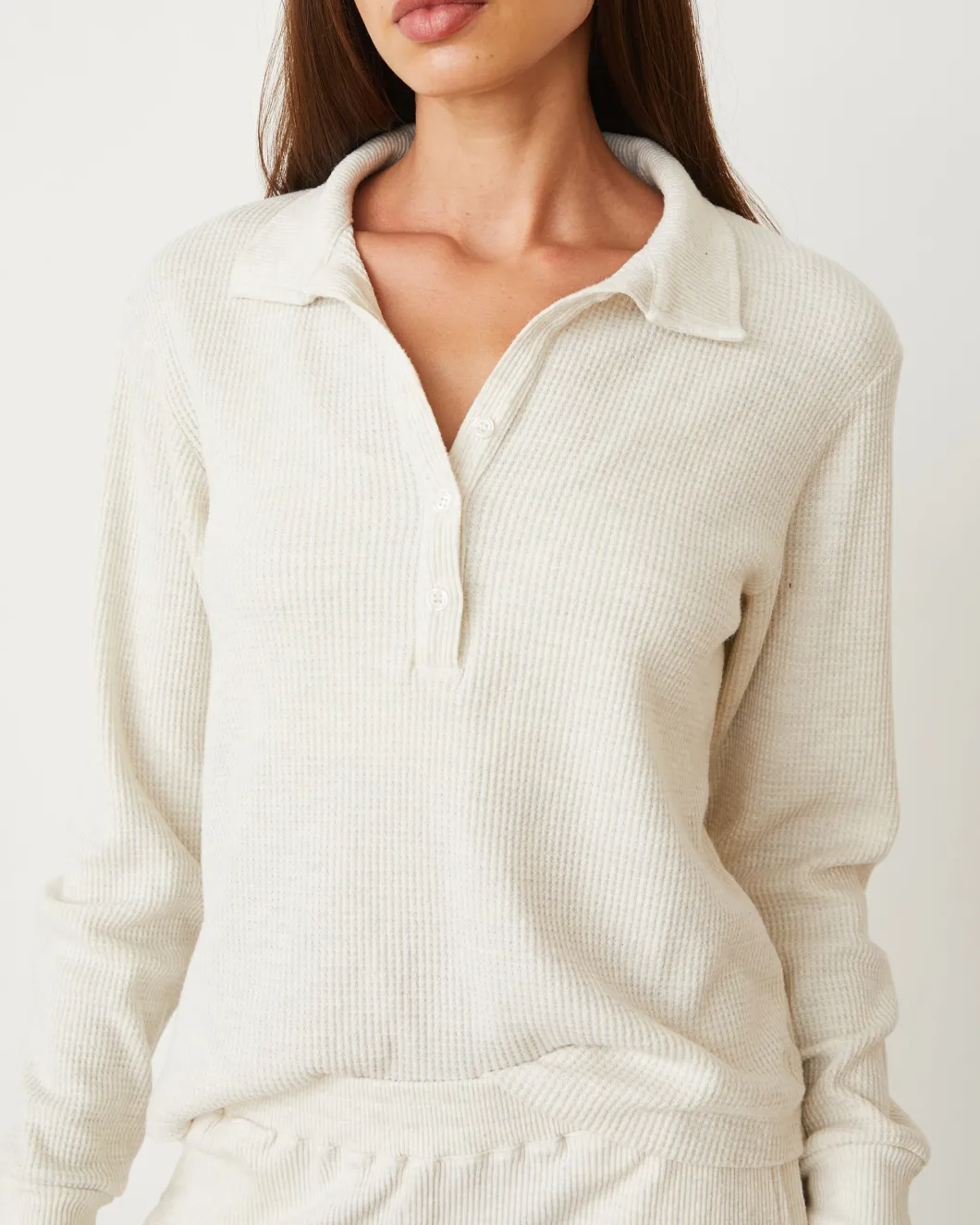 MONROW Brushed Thermal Henley NATURAL Discount