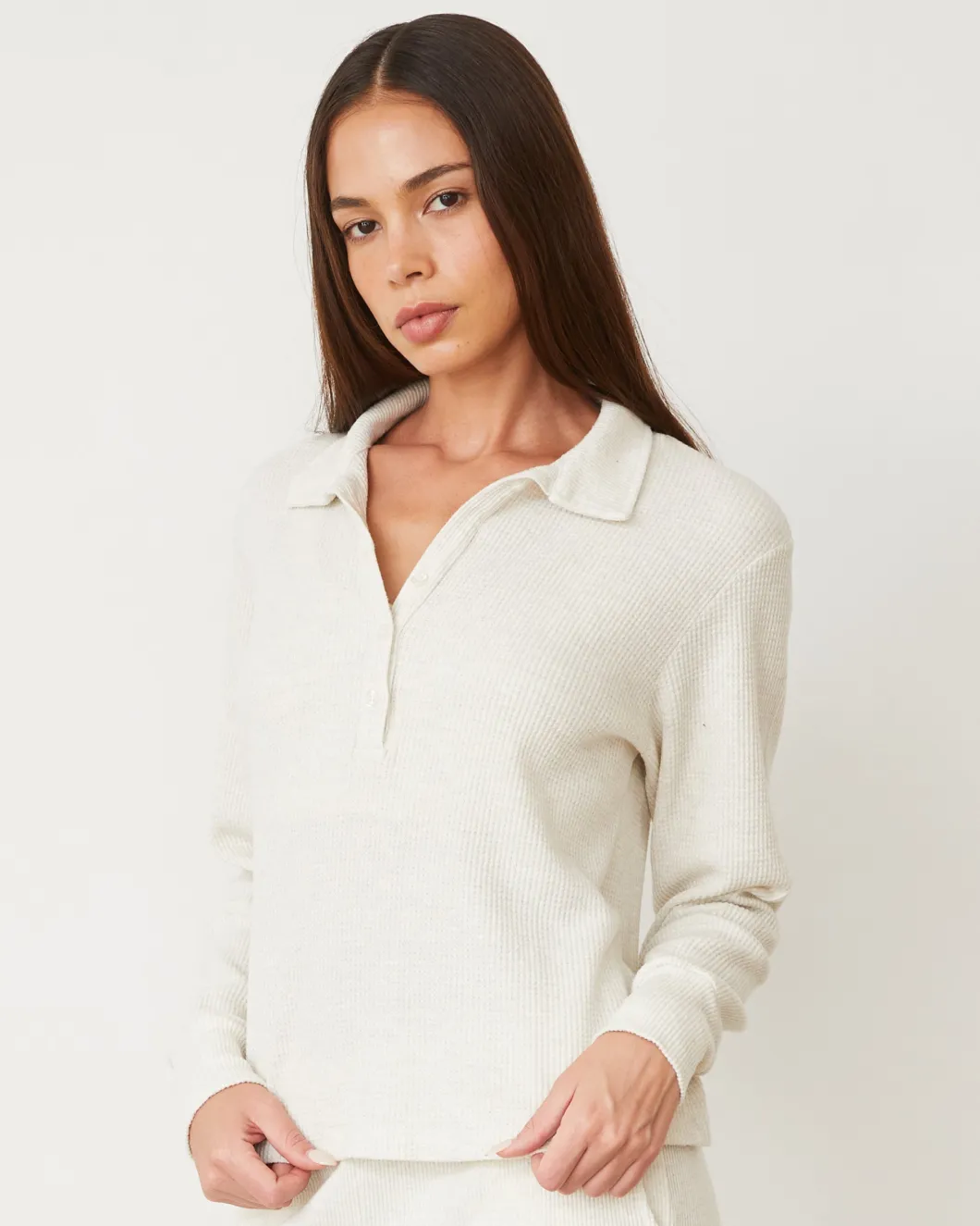 MONROW Brushed Thermal Henley NATURAL Discount