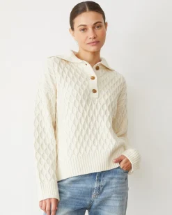 MONROW Cable Knit Polo Sweater IVORY Best