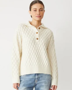 MONROW Cable Knit Polo Sweater IVORY Best