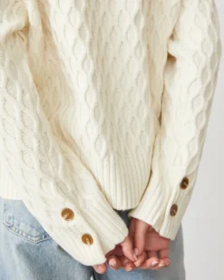 MONROW Cable Knit Polo Sweater IVORY Best