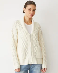 MONROW Cable Knit Zip Cardigan IVORY Discount