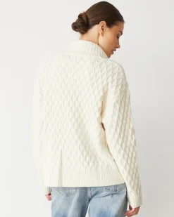 MONROW Cable Knit Zip Cardigan IVORY Discount