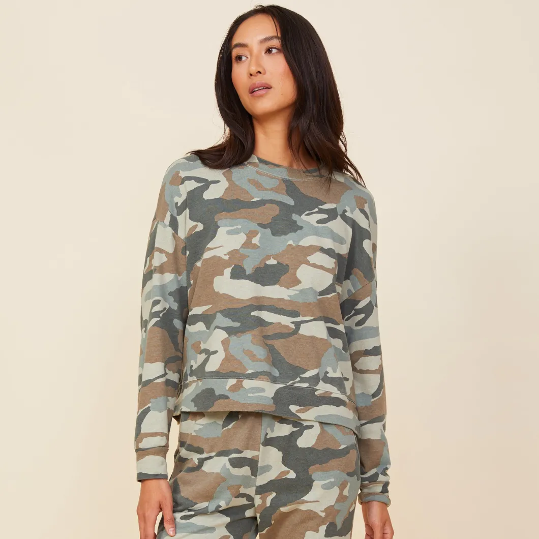 MONROW Camo Boxy Sweatshirt GREENGREY Discount