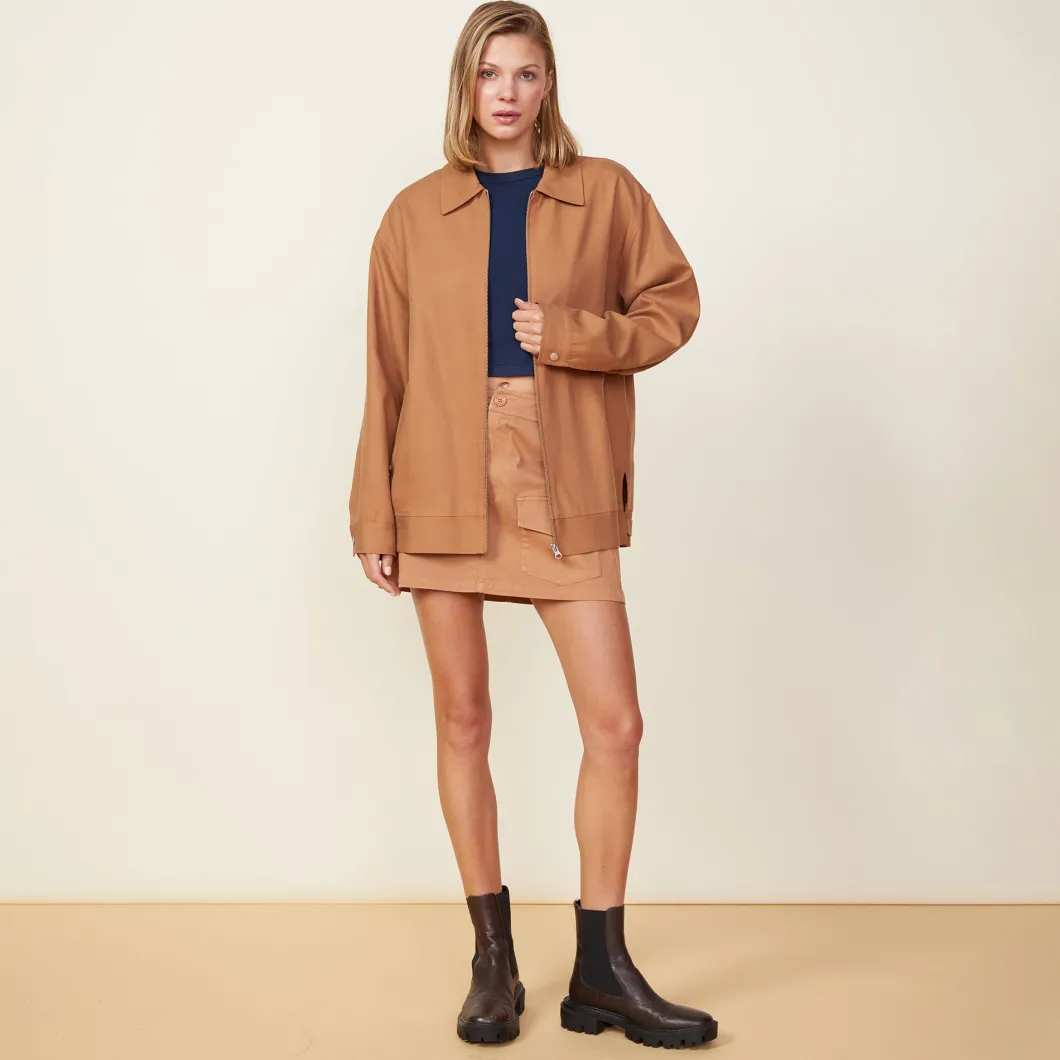 MONROW Canvas Oversized Moto Jacket HAZELNUT Flash Sale