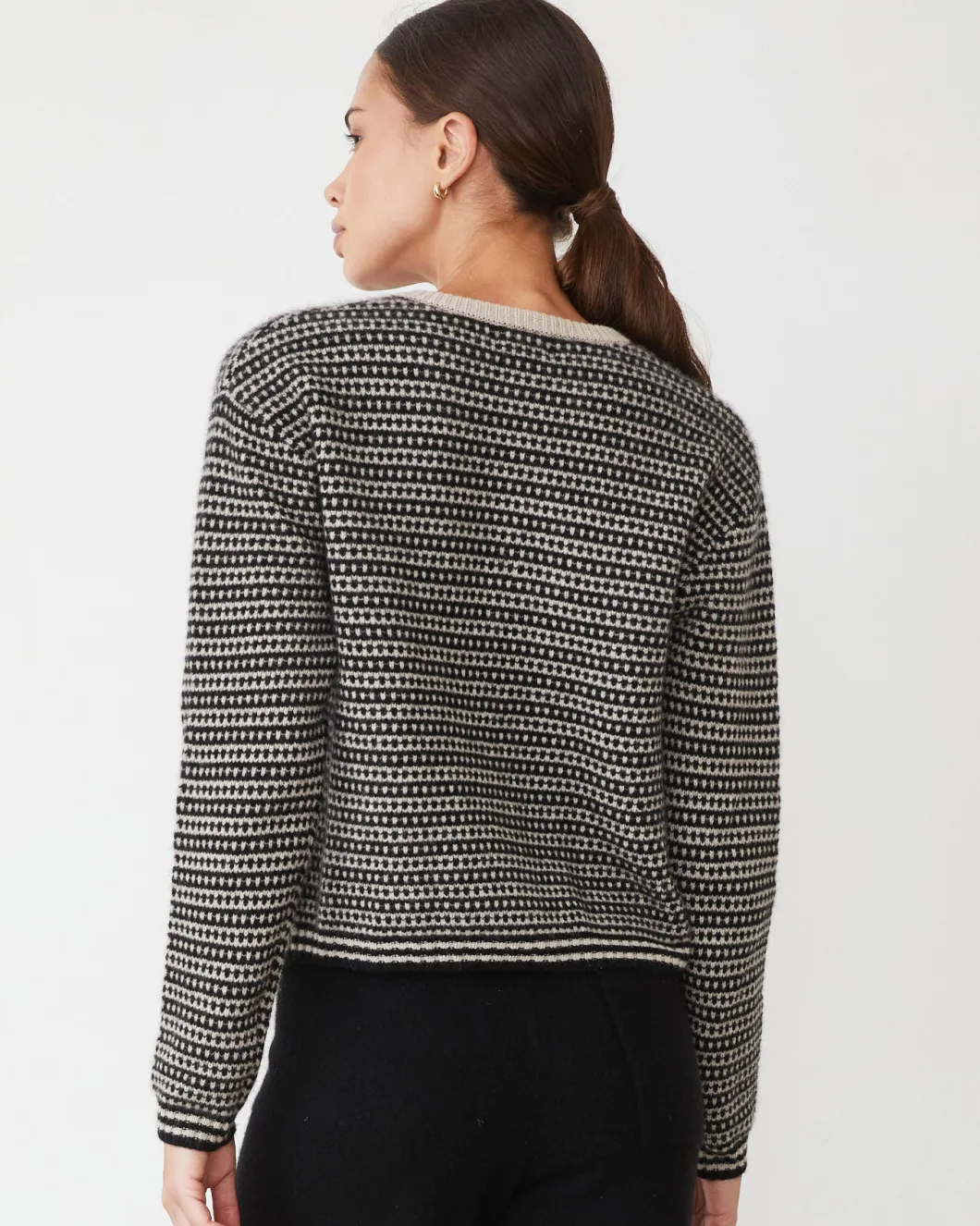 MONROW Cashmere Cardigan CHALK/BLACKSTRIPE Best Sale