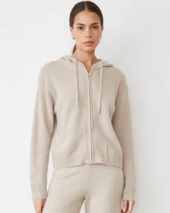 MONROW Cashmere Zip Up Hoody CHALK Fashion