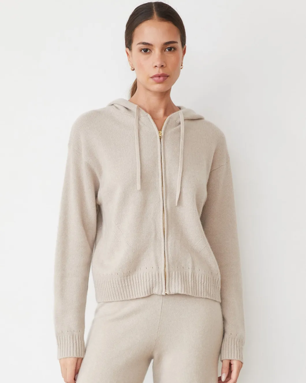 MONROW Cashmere Zip Up Hoody CHALK Fashion