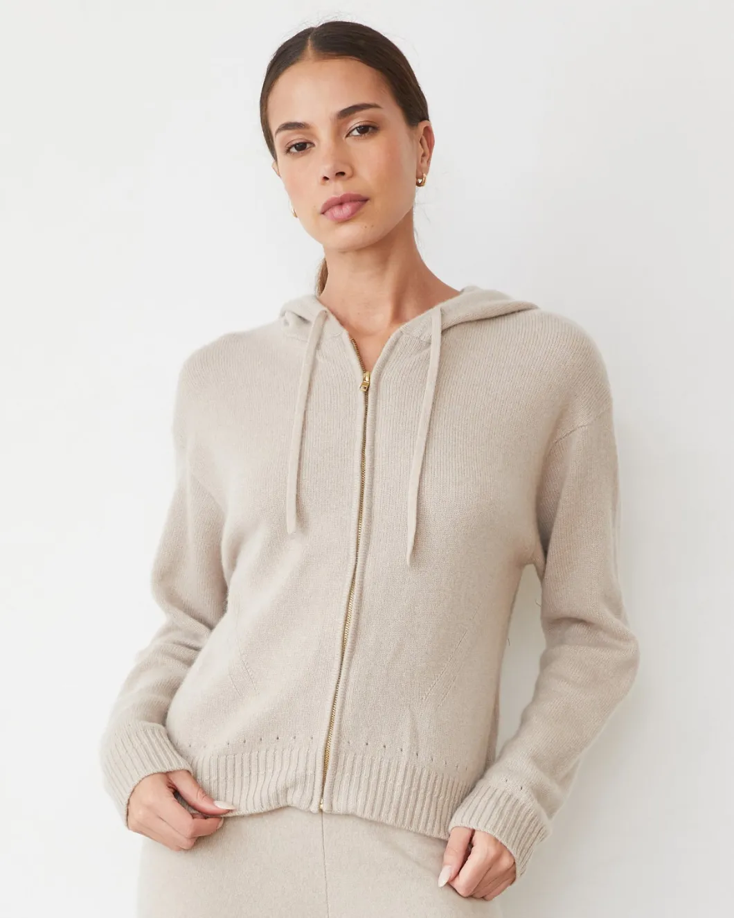 MONROW Cashmere Zip Up Hoody CHALK Fashion