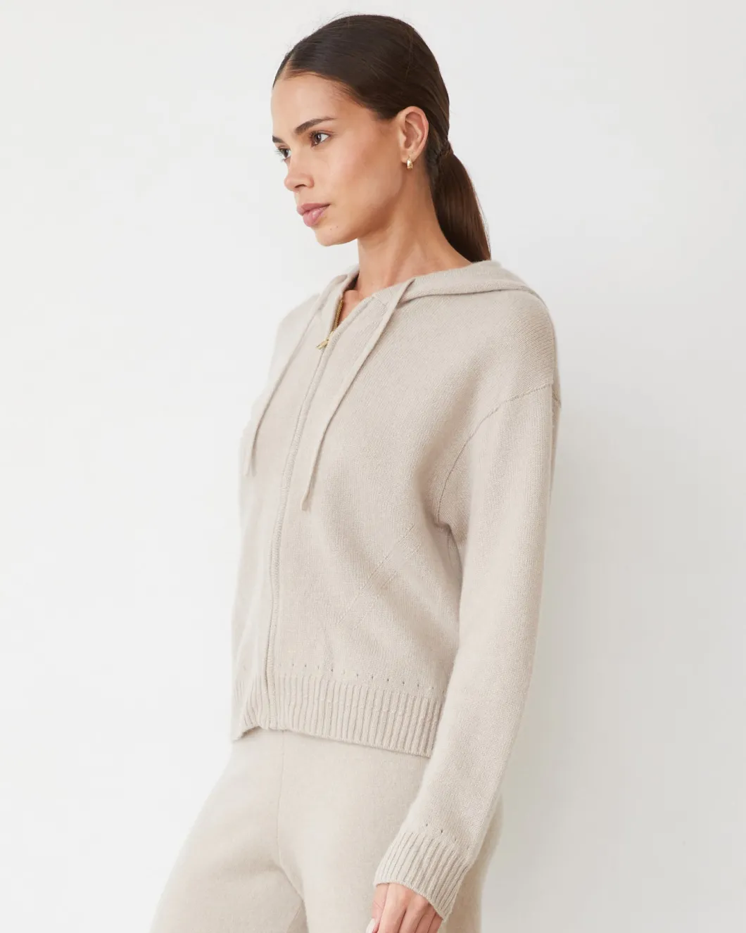 MONROW Cashmere Zip Up Hoody CHALK Fashion