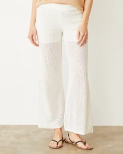 MONROW Cotton Mesh Wide Leg Pant IVORY New