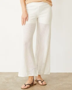MONROW Cotton Mesh Wide Leg Pant IVORY New