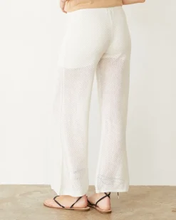 MONROW Cotton Mesh Wide Leg Pant IVORY New