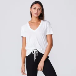 MONROW Cotton Modal Relaxed V Neck Tee - Color WHITE Outlet
