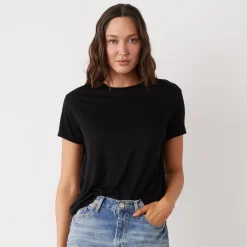 MONROW Cotton Modal Vintage Crew BLACK Sale