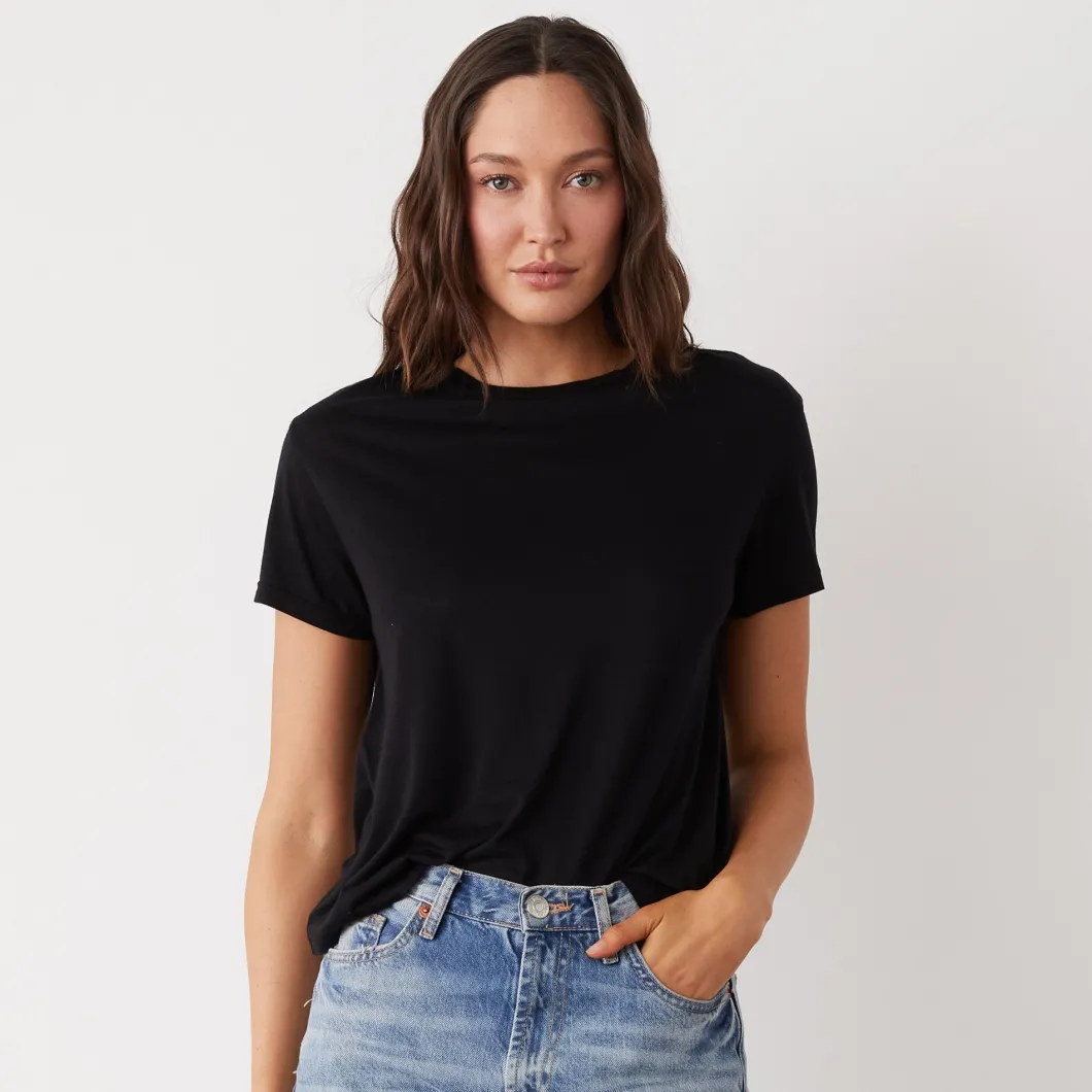 MONROW Cotton Modal Vintage Crew BLACK Sale