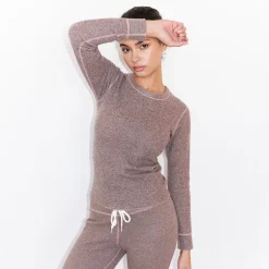 MONROW Cozy Heather Thermal Long Sleeve PECAN New