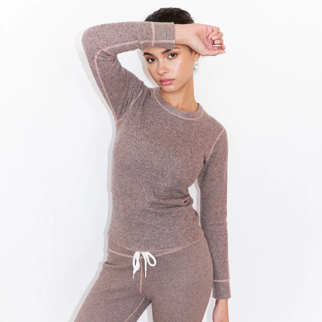 MONROW Cozy Heather Thermal Long Sleeve PECAN New