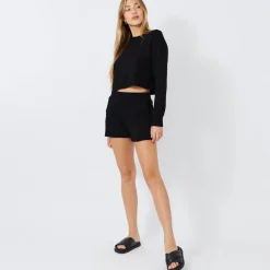 MONROW Cropped Boyfriend Sweatshirt BLACK Best Sale