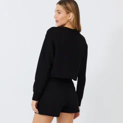 MONROW Cropped Boyfriend Sweatshirt BLACK Best Sale