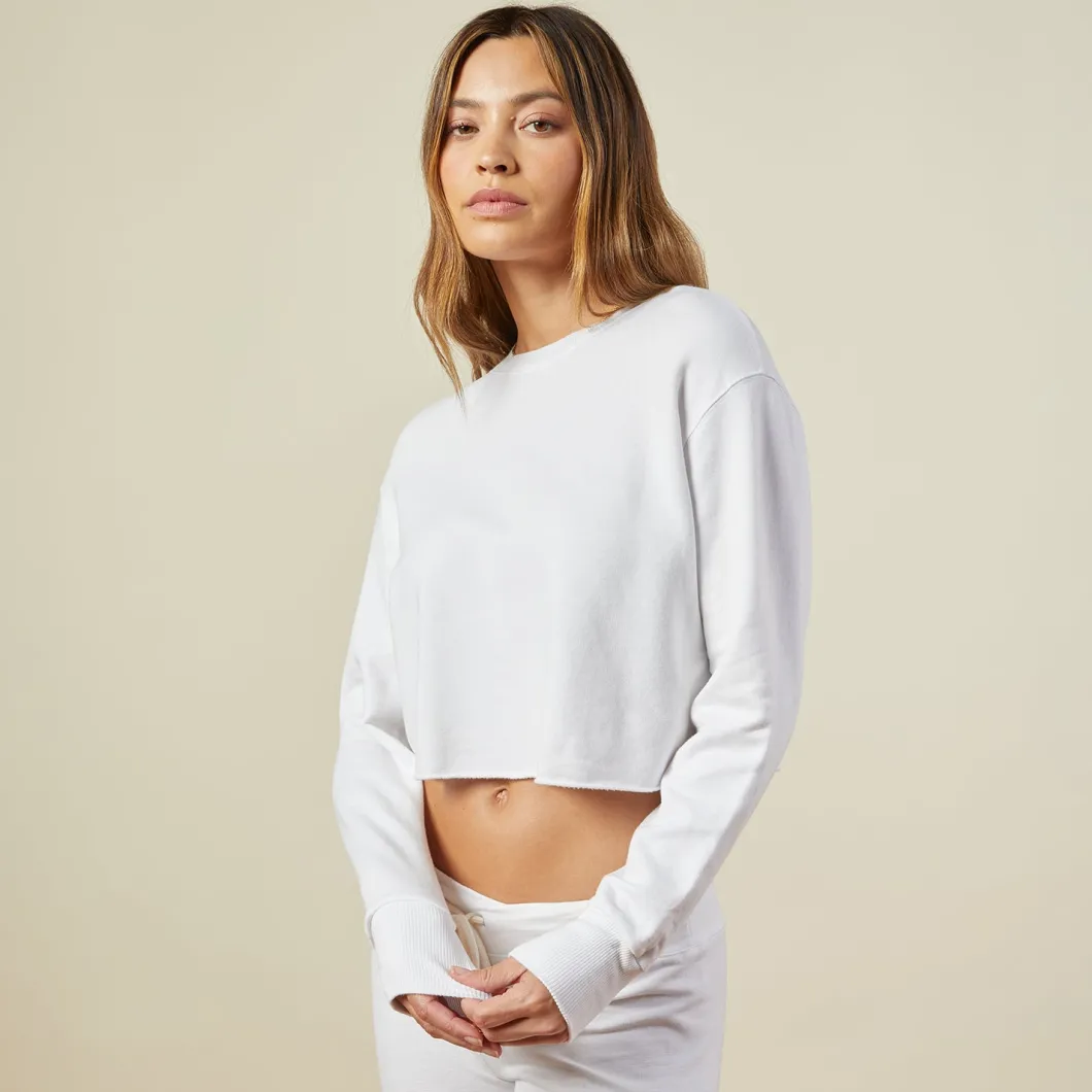MONROW Cropped Boyfriend Sweatshirt WHITE Fashion