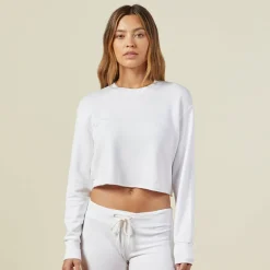 MONROW Cropped Boyfriend Sweatshirt WHITE Fashion