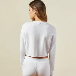 MONROW Cropped Boyfriend Sweatshirt WHITE Fashion