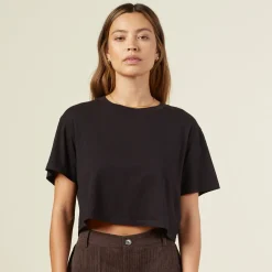 MONROW Cropped Ex-Boyfriend Crew BLACK Hot