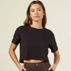MONROW Cropped Ex-Boyfriend Crew BLACK Hot